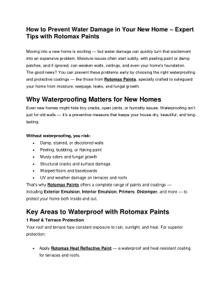 How to Prevent Water Damage in Your New Home – Expert Tips with Rotomax Paints