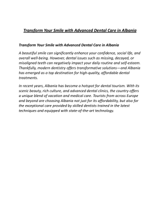 Transform Your Smile with Advanced Dental Care in Albania