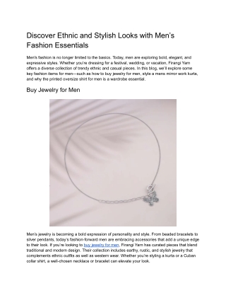 Discover Ethnic and Stylish Looks with Men’s Fashion Essentials