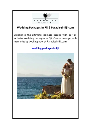 Wedding Packages In Fiji  Paradiseinfiji.com