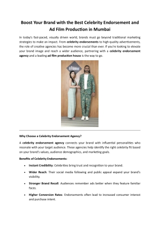 Boost Your Brand with the Best Celebrity Endorsement and Ad Film Production in Mumbai