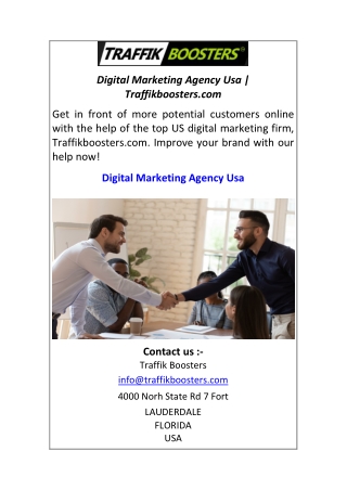 Digital Marketing Agency Usa Traffikboosters.com................................