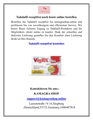 Tadalafil rezeptfrei noch heute online bestellen