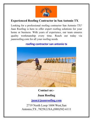 Experienced Roofing Contractor in San Antonio TX