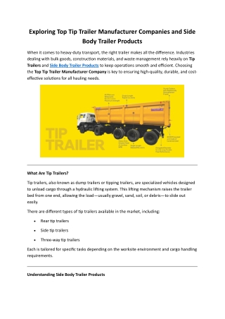 Exploring Top Tip Trailer Manufacturer Companies and Side Body Trailer Products