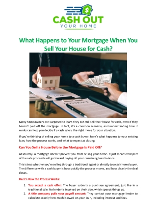 What Happens to Your Mortgage When You Sell Your House for Cash