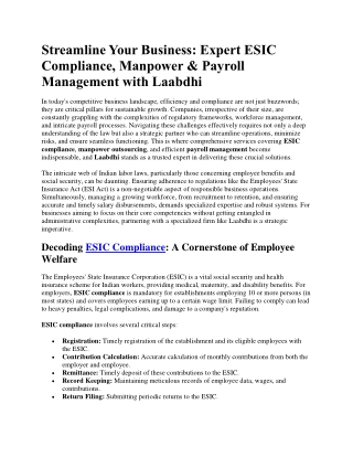 ESIC Compliance, Payroll Management with Laabdhi