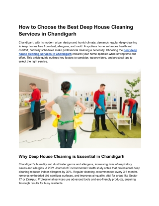 How to Choose the Best Deep House Cleaning Services in Chandigarh
