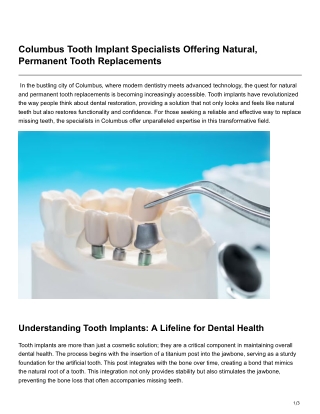 Columbus Tooth Implant Specialists Offering Natural, Permanent Tooth Replacements