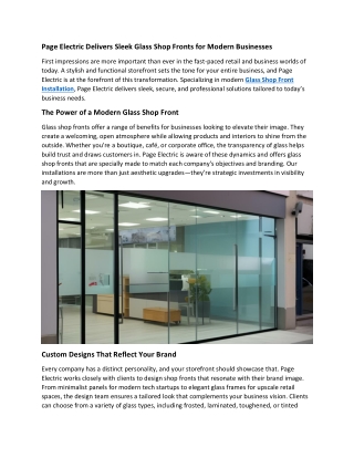 Page Electric Delivers Sleek Glass Shop Fronts for Modern Businesses
