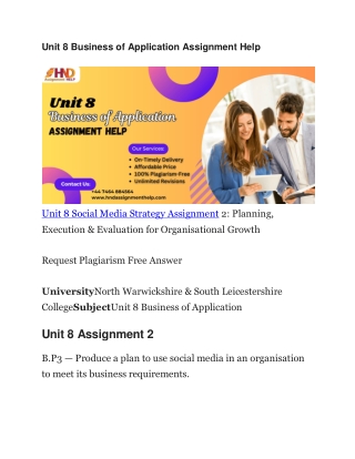 Unit 8 Business of Application Assignment Help