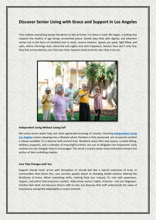 Discover Senior Living with Grace and Support in Los Angeles