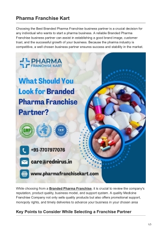 What Should You Look for in a Branded Pharma Franchise Partner?