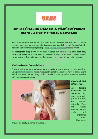 Top Baby Feeding Essentials Every New Parent Needs – A Simple Guide by Mamoyamo