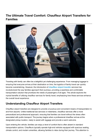 The Ultimate Travel Comfort Chauffeur Airport Transfers for Families