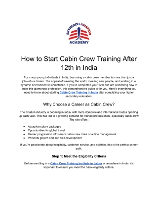 How to Start Cabin Crew Training After 12th in India