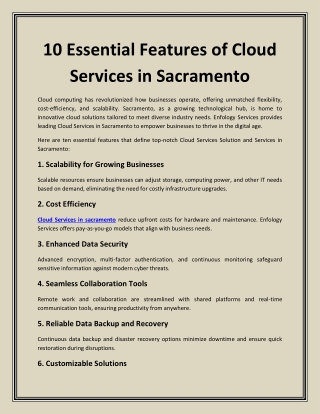 10 Essential Features of Cloud Services in Sacramento
