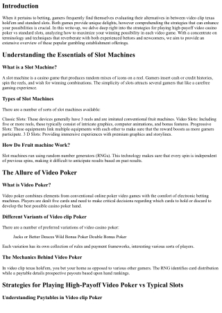 Strategies for Playing High-Payoff Video Clip Online Poker vs Standard Slots