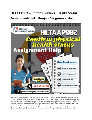 HLTAAP002 – Confirm Physical Health Status Assignments with Punjab Assignment He