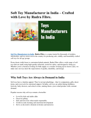 Soft Toy Manufacturer in India, Rudra Fibre