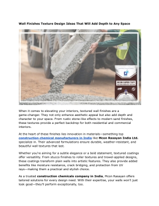 Wall Finishes Texture Design Ideas That Will Add Depth to Any Space - Mcon Rasayan