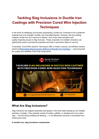 Tackling Slag Inclusions in Ductile Iron Castings with Precision Cored Wire Injection Techniques