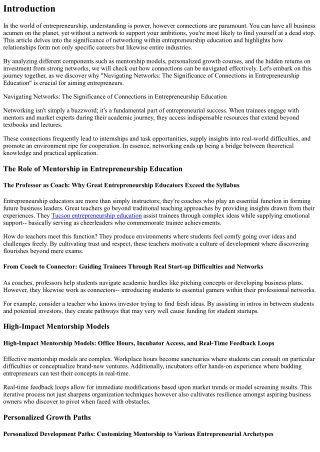 ** Navigating Networks: The Importance of Connections in Entrepreneurship Educat