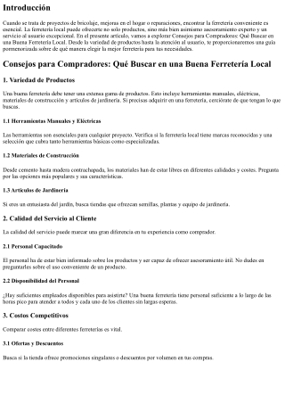 Consejos para Compradores: Qué Buscar en una Buena Ferretería Local