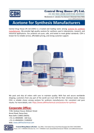 Acetone for Synthesis Manufacturers