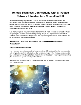 Unlock Seamless Connectivity with a Trusted Network Infrastructure Consultant UK
