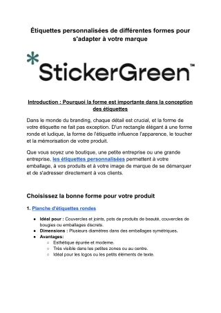 Étiquettes personnalisées de différentes formes pour s'adapter à votre marque