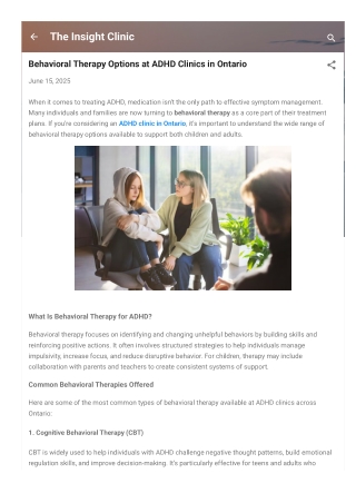 Behavioral Therapy Options at ADHD Clinics in Ontario