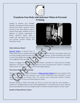 Transform Your Body with Reformer Pilates & Personal Training