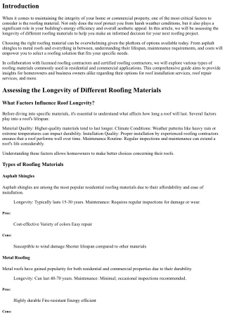 Assessing the Longevity of Different Roofing Materials
