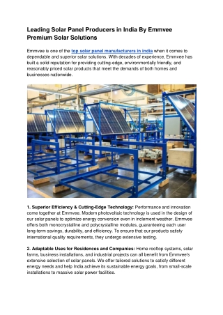Leading Solar Panel Producers in India By Emmvee Premium Solar Solutions