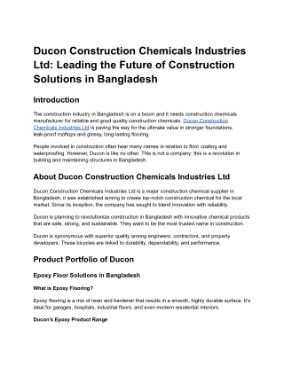 Ducon Construction Chemicals Industries Ltd- Leading the Future of Construction Solutions in Bangladesh