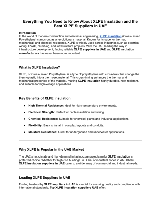 Everything You Need to Know About XLPE Insulation and the Best XLPE Suppliers in UAE