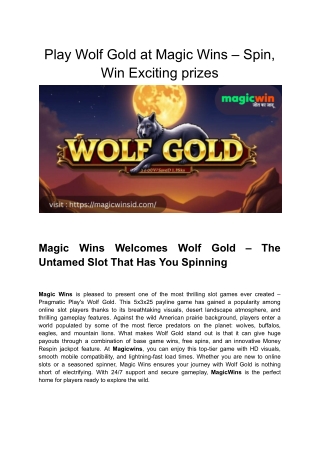 Play Wolf Gold at Magic Wins – Spin, Win Exciting prizes