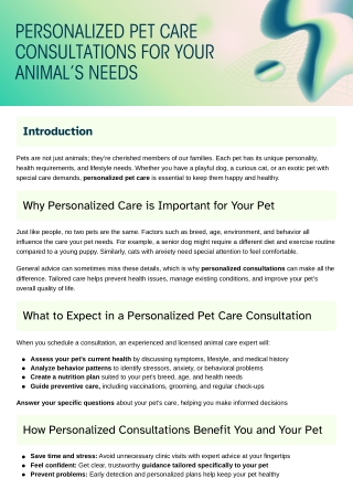 Personalized Pet Care Consultations