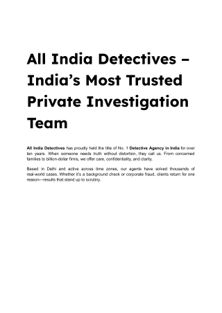 All India Detectives – India’s Most Trusted Private Investigation Team
