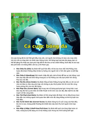 W88 SP_ Đa Dạng Loại Kèo Cá Cược Bóng Đá Cho Người Chơi