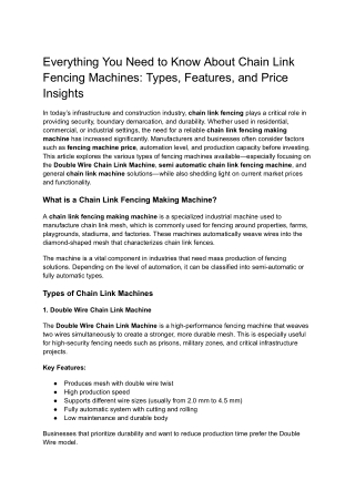 Everything You Need to Know About Chain Link Fencing Machines_ Types, Features, and Price Insights