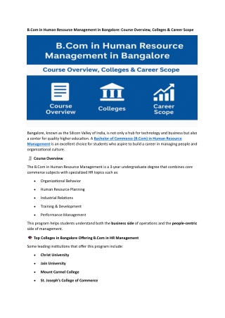 BCom in Human Resource Management in Bangalore
