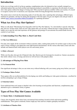 Optimizing Your Enjoyable with Free Play Slot Options