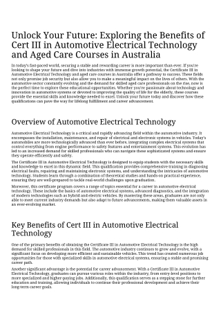 Unlock Your Future_ Exploring the Benefits of Cert III in Automotive Electrical_Technology and Aged Care Courses in Aust