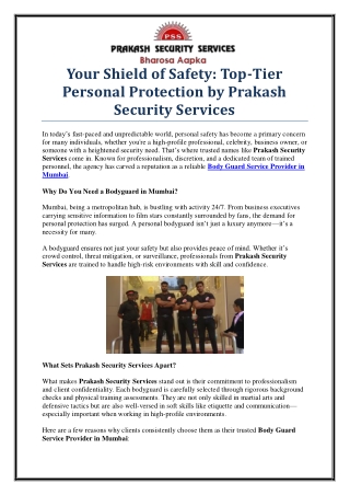 Hire Professional Body Guards in Mumbai – Prakash Security Services
