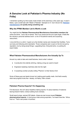 A Genuine Look at Pakistan’s Pharma Industry (No Frills)