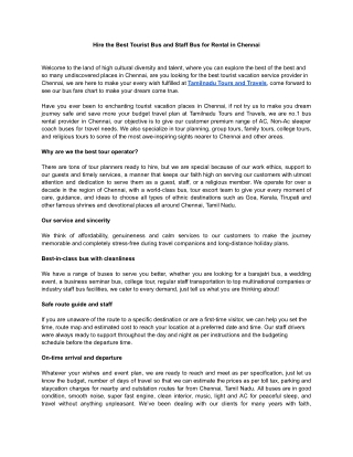 Hire the Best Tourist Bus and Staff Bus for Rental in Chennai.docx