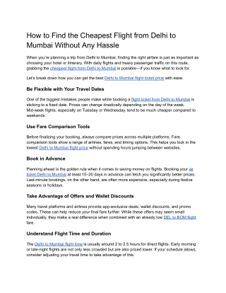 How to Find the Cheapest Flight from Delhi to Mumbai Without Any Hassle