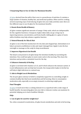 5 Surprising Ways to Use A2 Ghee for Maximum Benefits